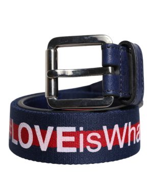 Dolce & Gabbana Blue Cotton Leather Printed Metal Buckle Belt