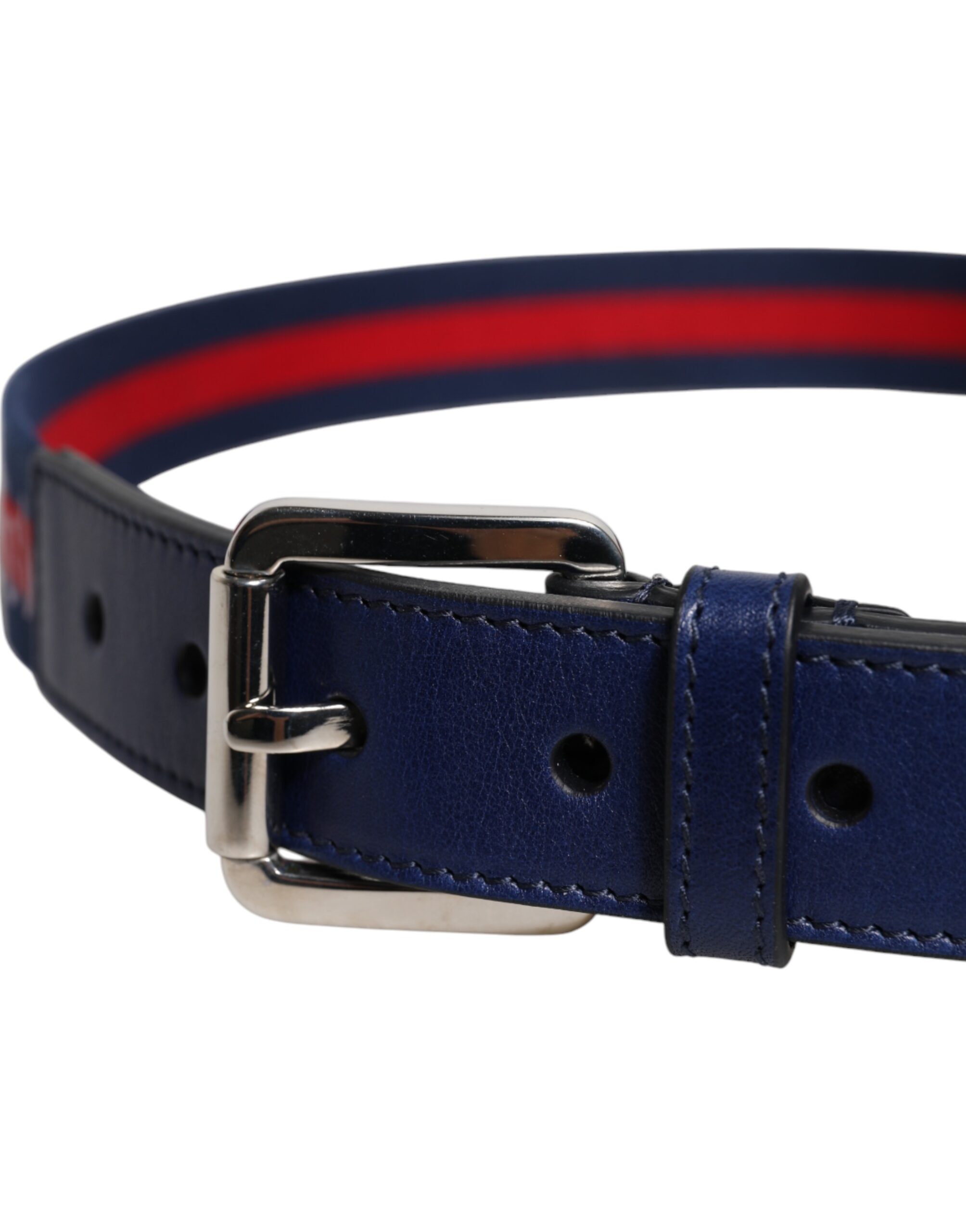 Dolce & Gabbana Blue Cotton Leather Printed Metal Buckle Belt - Image 4