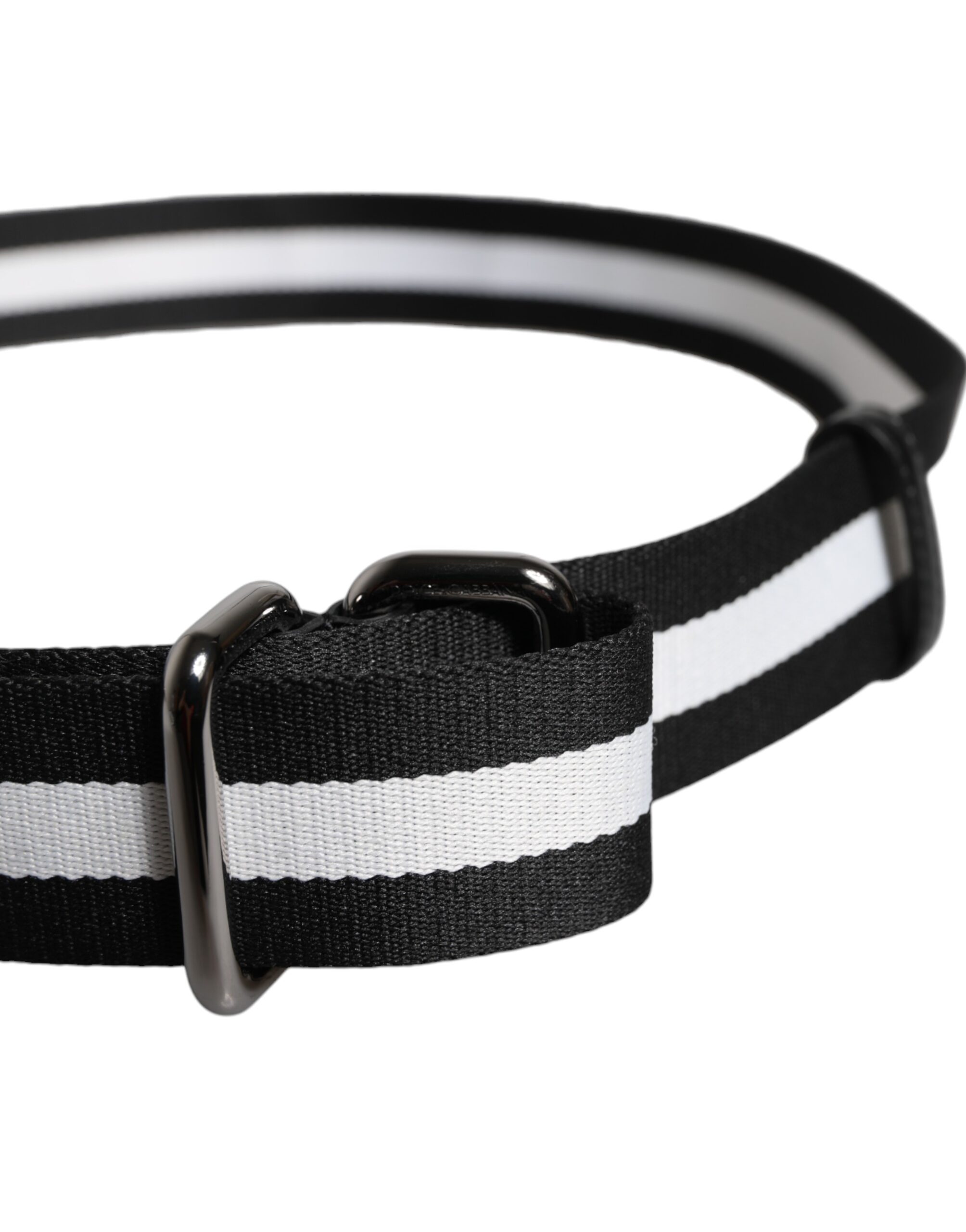 Dolce & Gabbana Black Yellow Logo Striped Metal Buckle Belt - Image 5