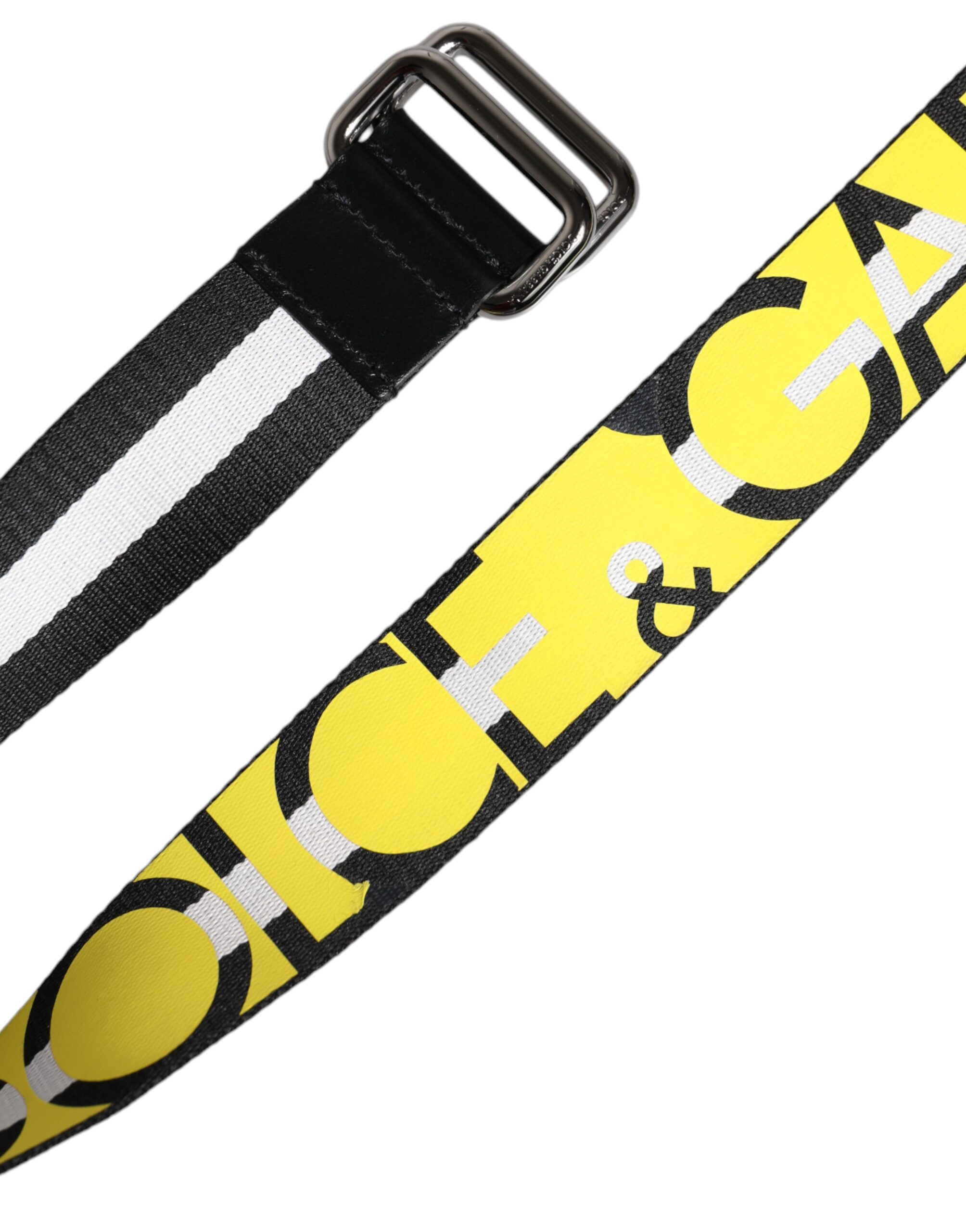 Dolce & Gabbana Black Yellow Logo Striped Metal Buckle Belt - Image 6