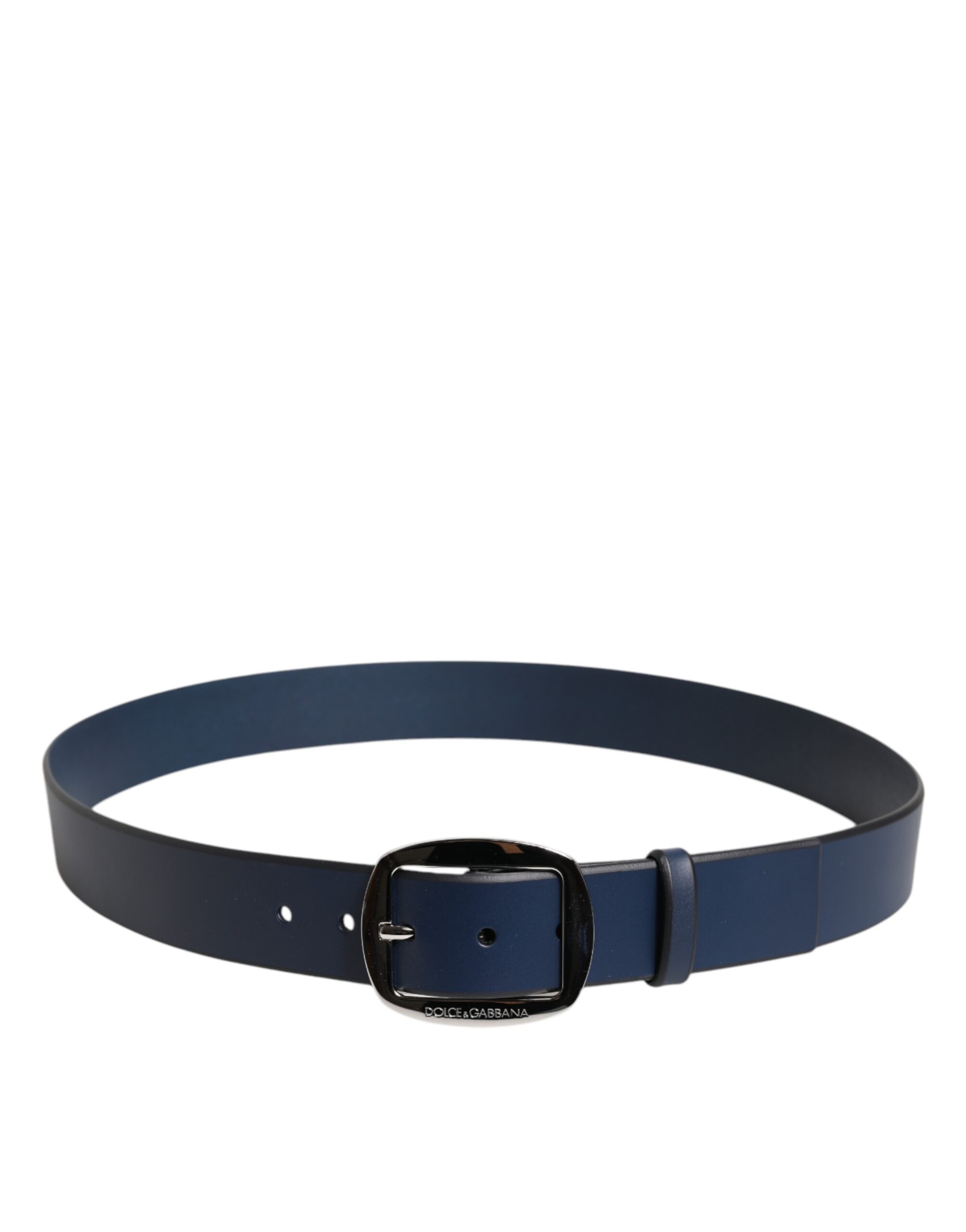 Dolce & Gabbana Blue Calf Leather Classic Metal Buckle Belt - Image 3