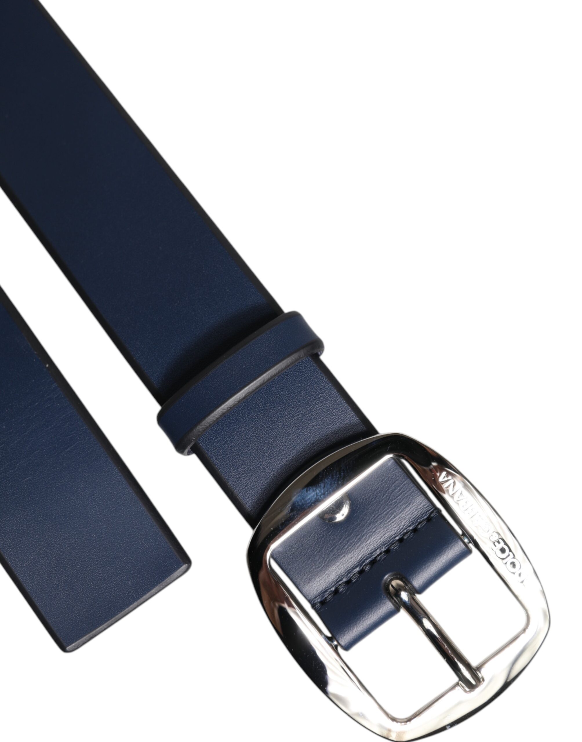 Dolce & Gabbana Blue Calf Leather Classic Metal Buckle Belt - Image 6