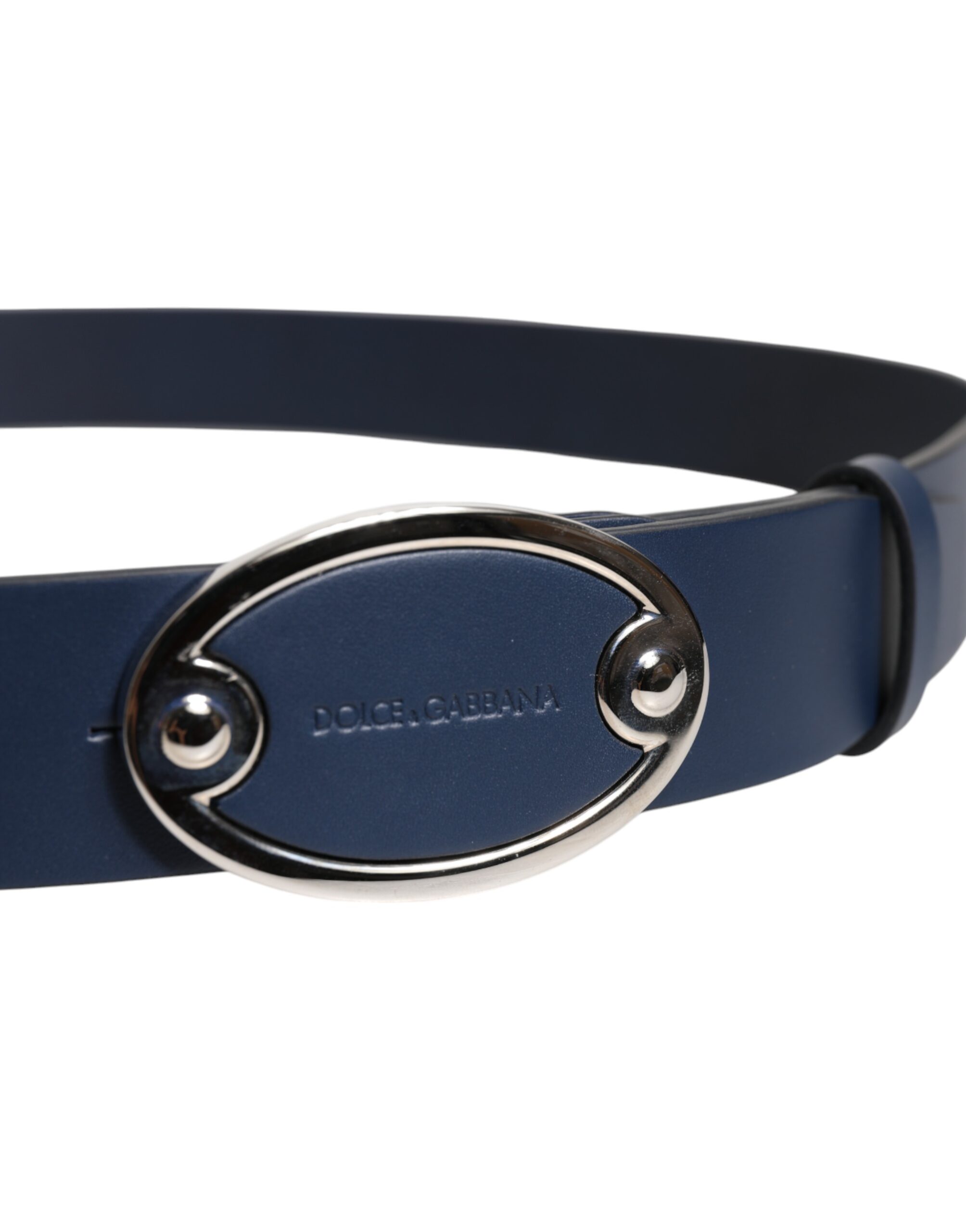 Dolce & Gabbana Blue Leather Classic Metal Logo Buckle Belt - Image 4