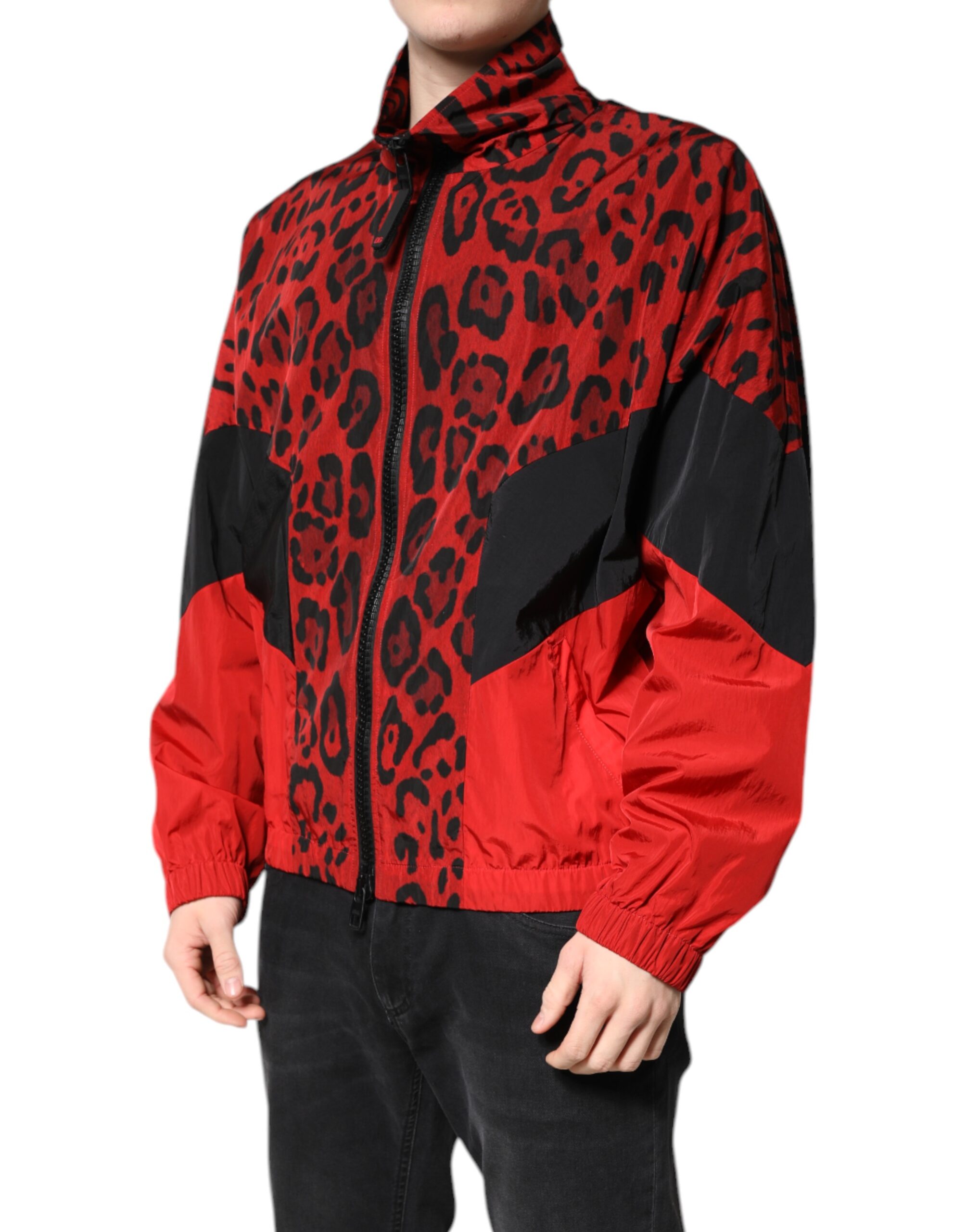 Dolce & Gabbana Red Leopard Nylon Bomber Full Zip Jacket - Image 2