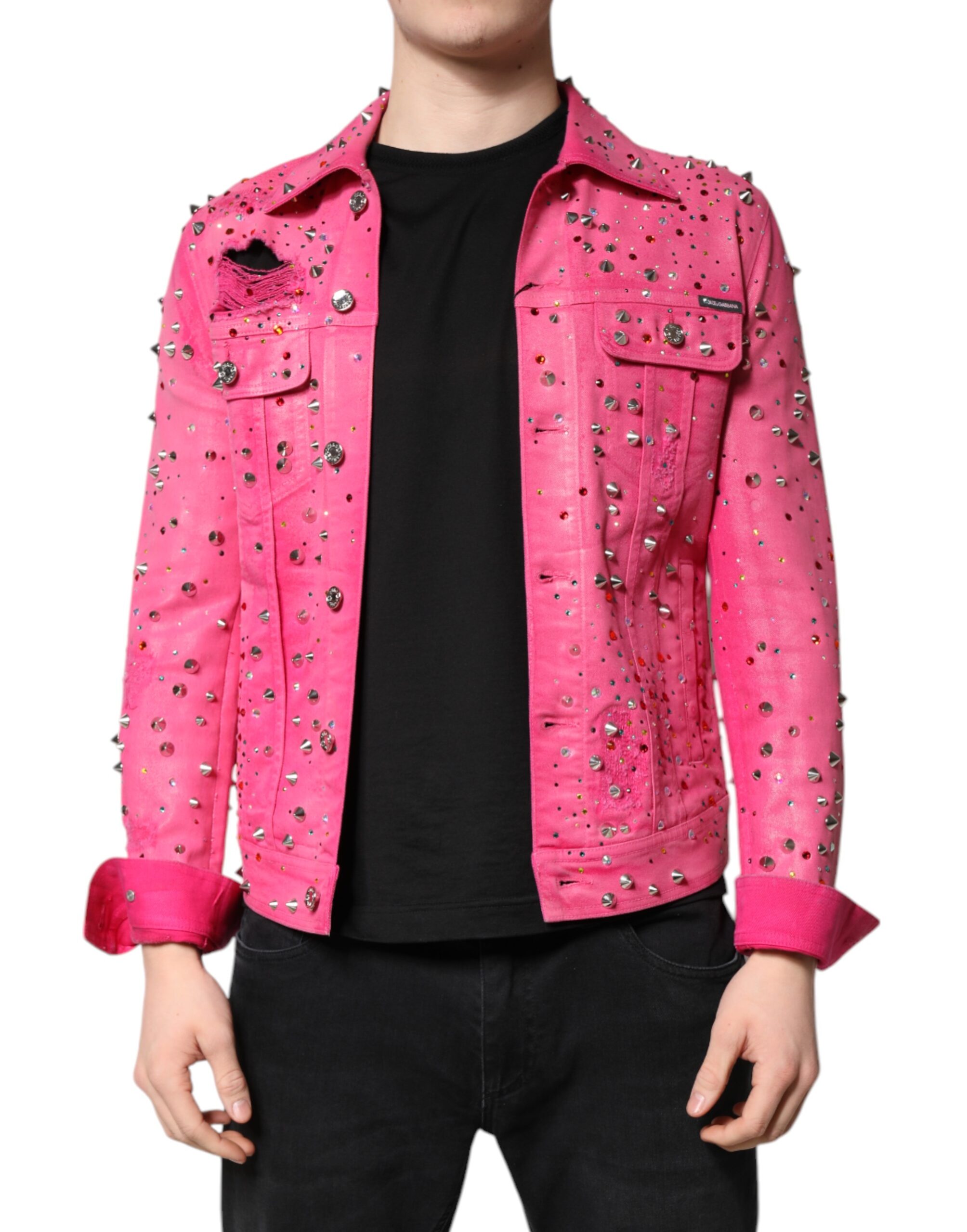 Dolce & Gabbana Pink Crystal Embellished Cotton Denim Jacket - Image 2