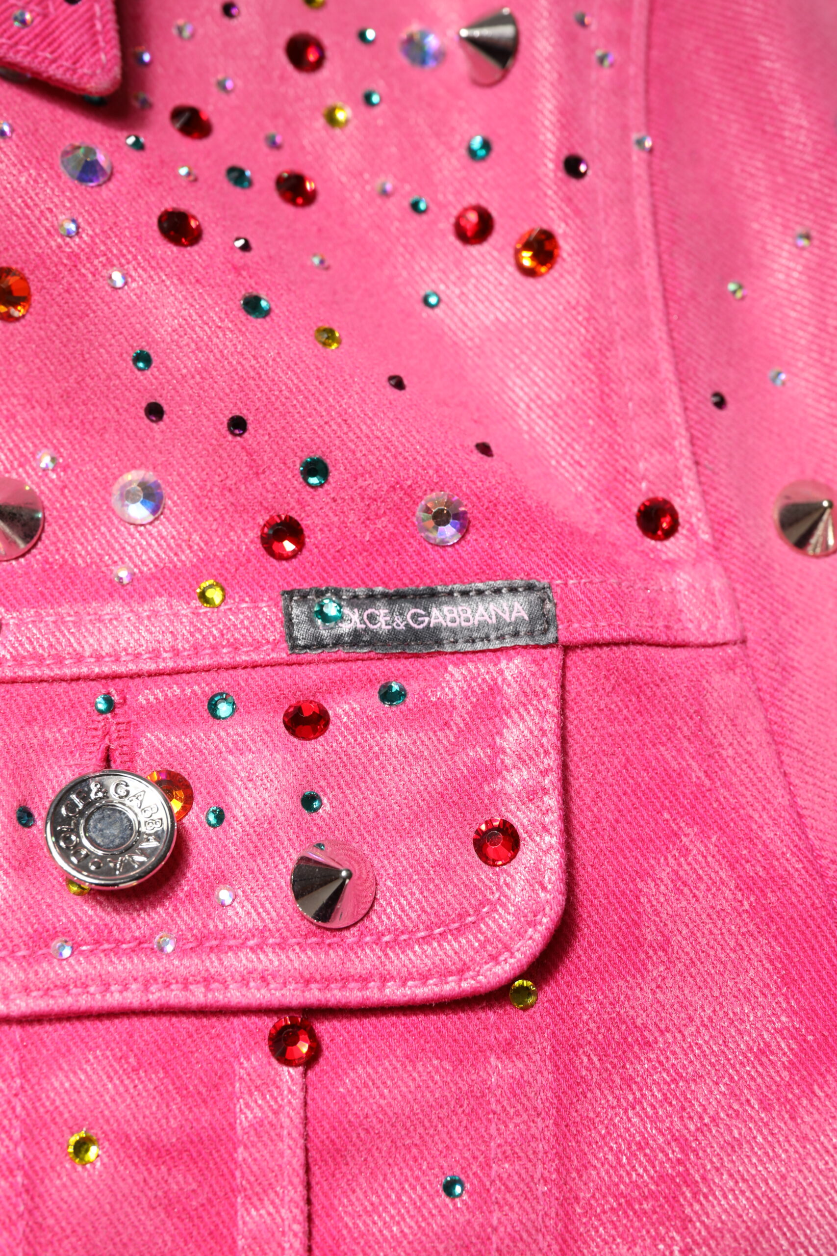 Dolce & Gabbana Pink Crystal Embellished Cotton Denim Jacket - Image 6