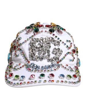 Dolce & Gabbana White Multicolor Crystal Embellish Baseball Cap