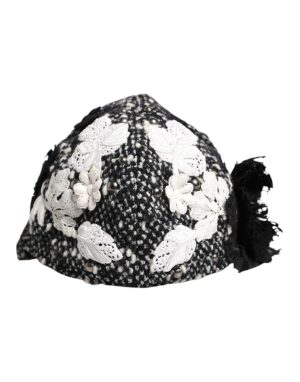 Dolce & Gabbana Black Wool White Floral Embellished Cloche Hat