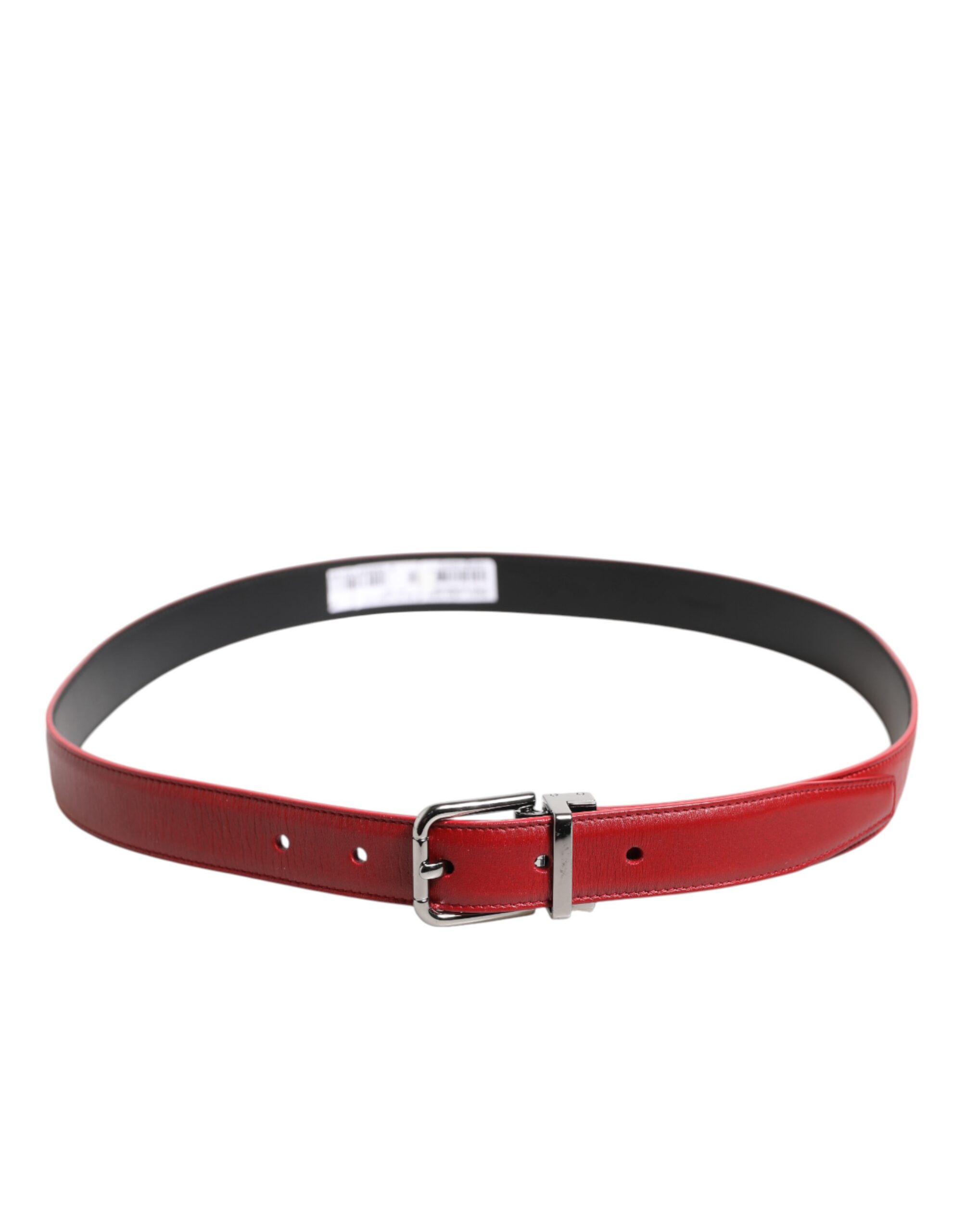 Dolce & Gabbana Red Leather Silver Tone Metal Buckle Belt - Image 3