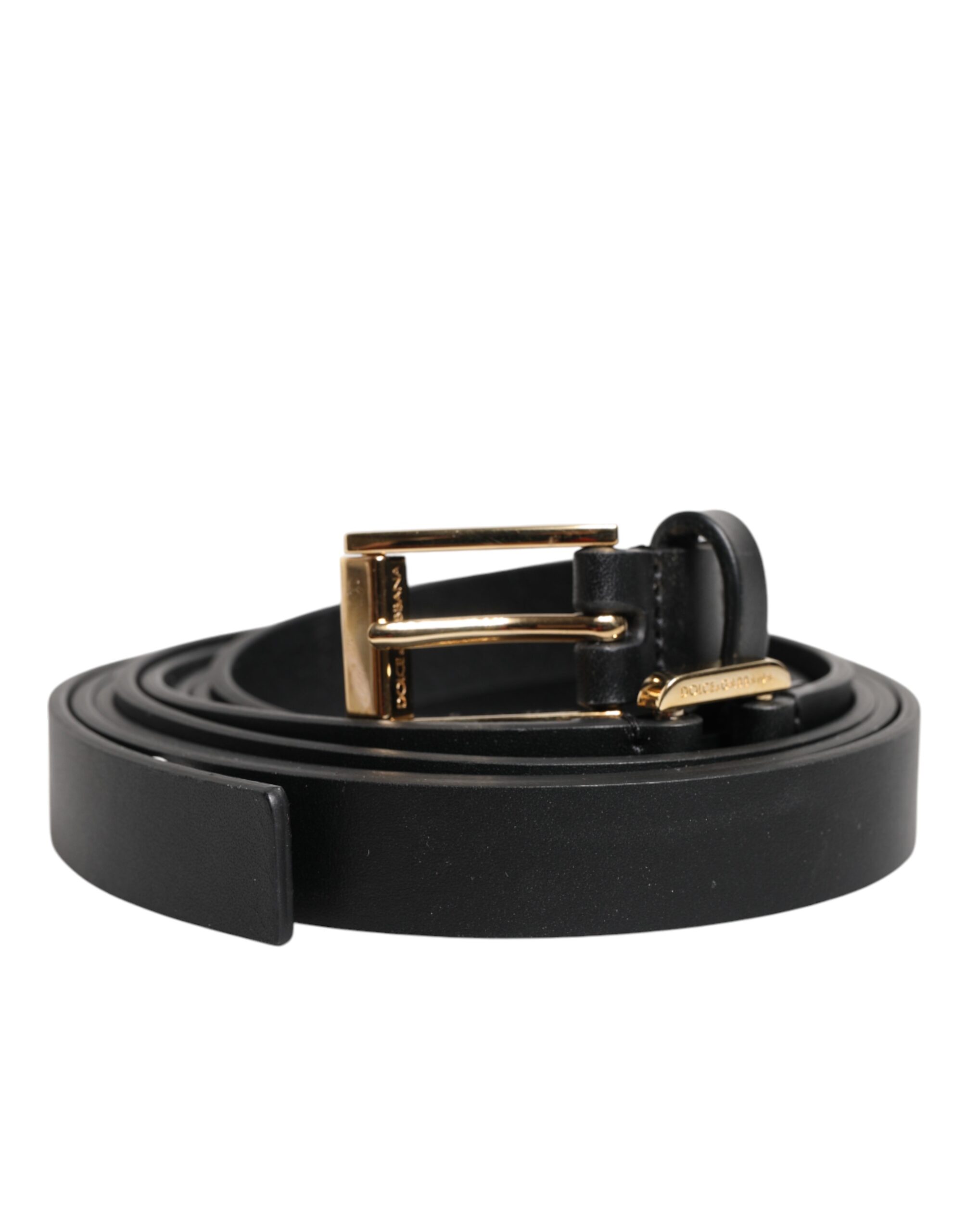 Dolce & Gabbana Black Double Strap Leather Gold Buckle Belt - Image 2