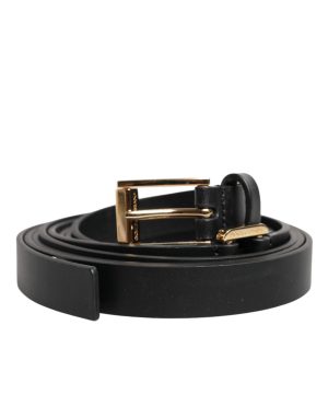Dolce & Gabbana Black Double Strap Leather Gold Buckle Belt