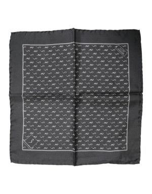Dolce & Gabbana Black Fish Print Silk Square Men Foulard Scarf