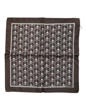 Dolce & Gabbana Brown Skull Silk Square Men Foulard Scarf