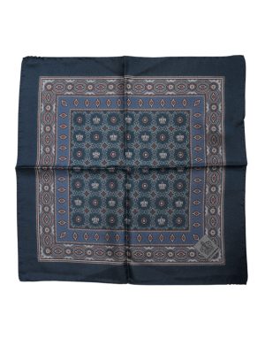 Dolce & Gabbana Blue Printed Silk Square Men Foulard Scarf