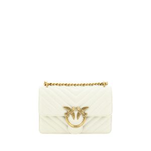 PINKO White Calf Leather Bos Taurus Shoulder Bag