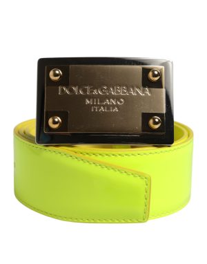 Dolce & Gabbana Yellow Green Classic Metal Logo Buckle Belt