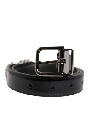 Dolce & Gabbana Black Embellished Metal Logo Buckle Belt