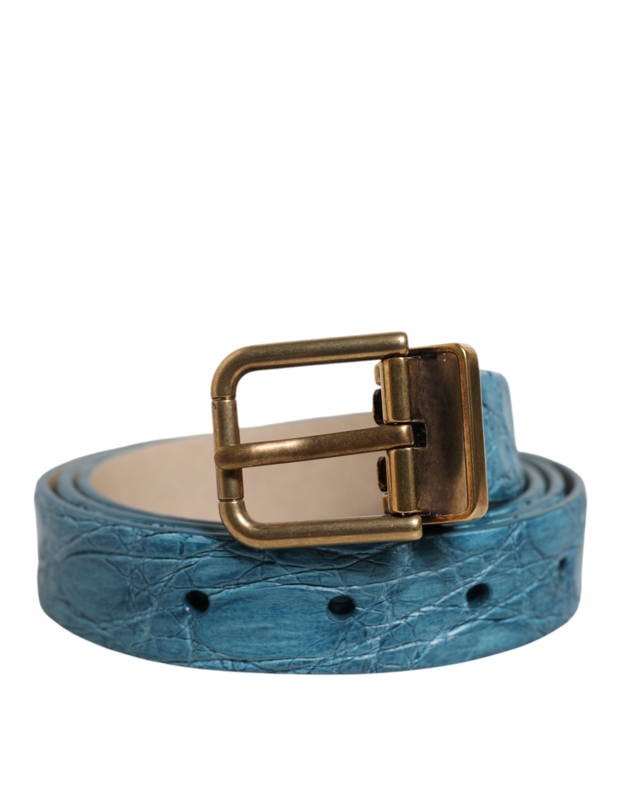 Dolce & Gabbana Blue Leather Classic Gold Metal Buckle Belt - Image 2