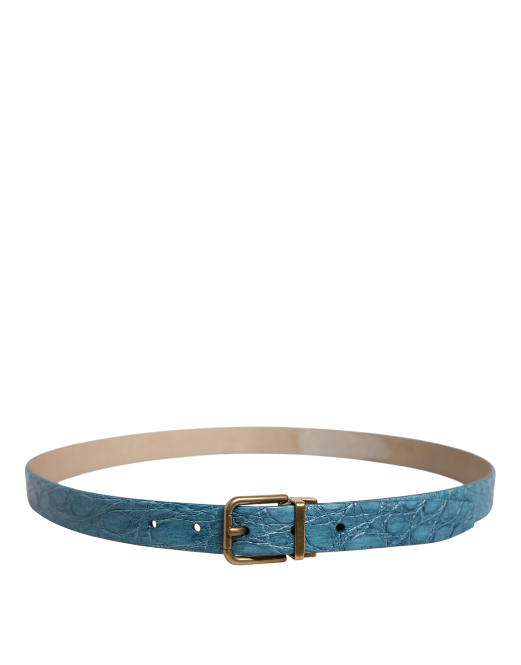 Dolce & Gabbana Blue Leather Classic Gold Metal Buckle Belt - Image 3