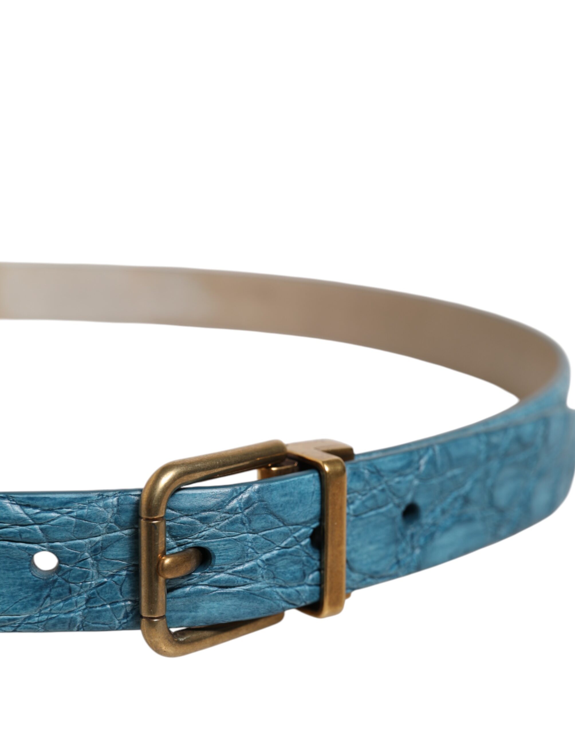 Dolce & Gabbana Blue Leather Classic Gold Metal Buckle Belt - Image 4