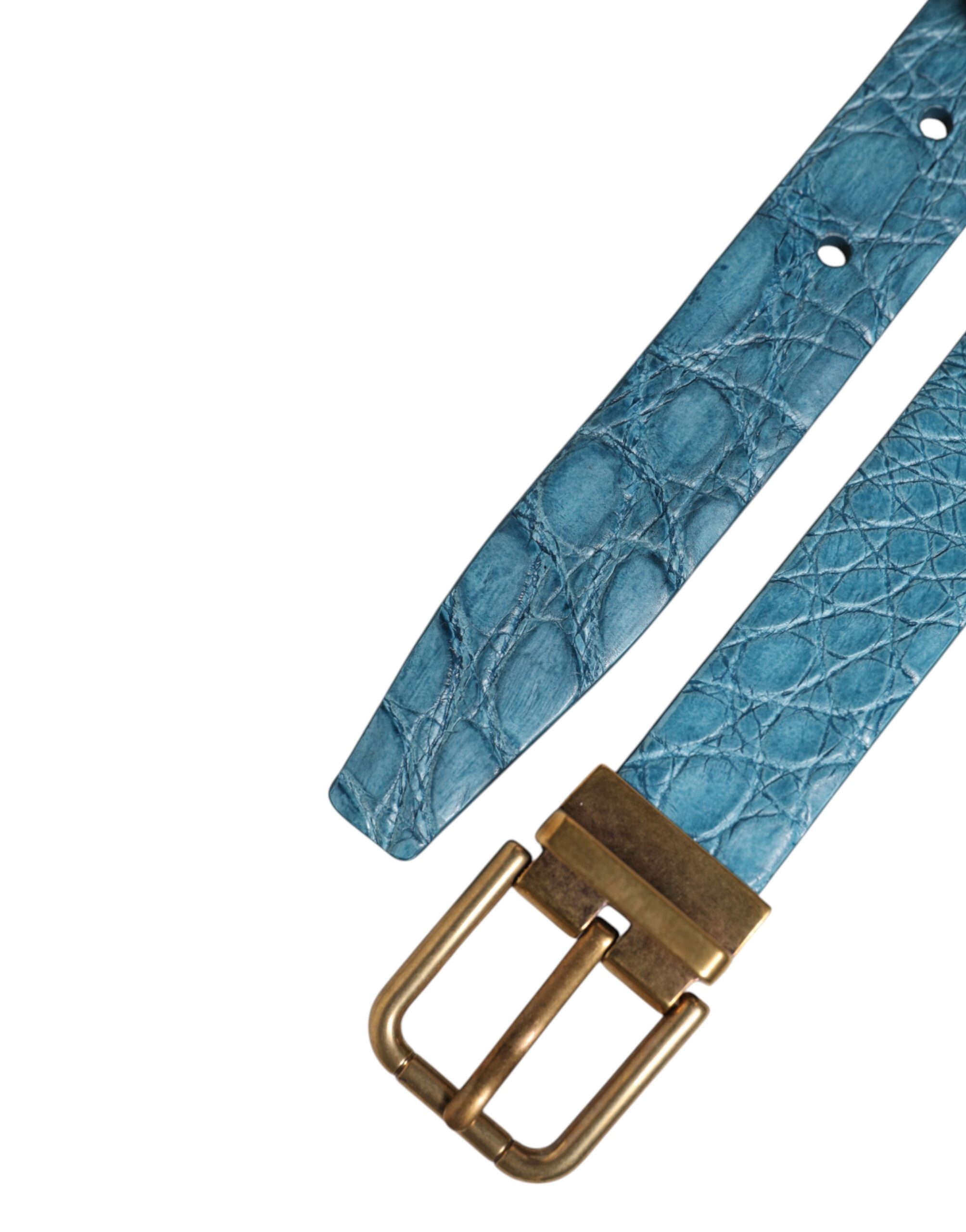 Dolce & Gabbana Blue Leather Classic Gold Metal Buckle Belt - Image 6