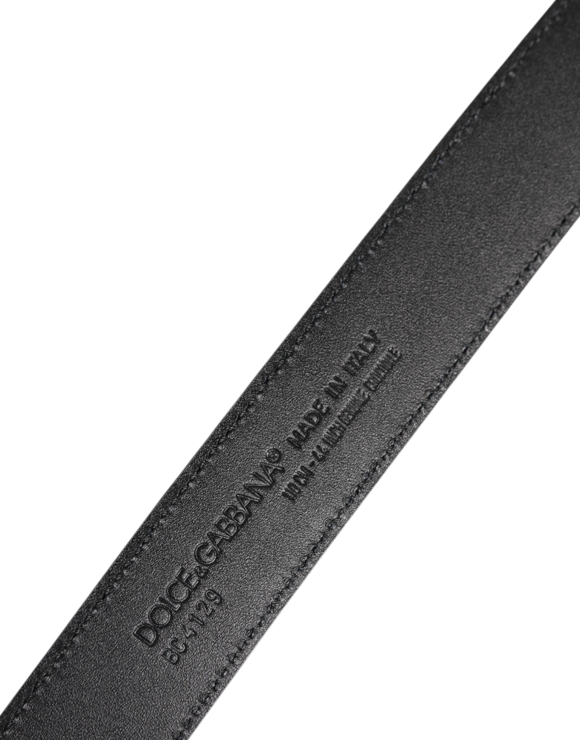 Dolce & Gabbana Black Leather Classic Metal DG Buckle Belt - Image 5