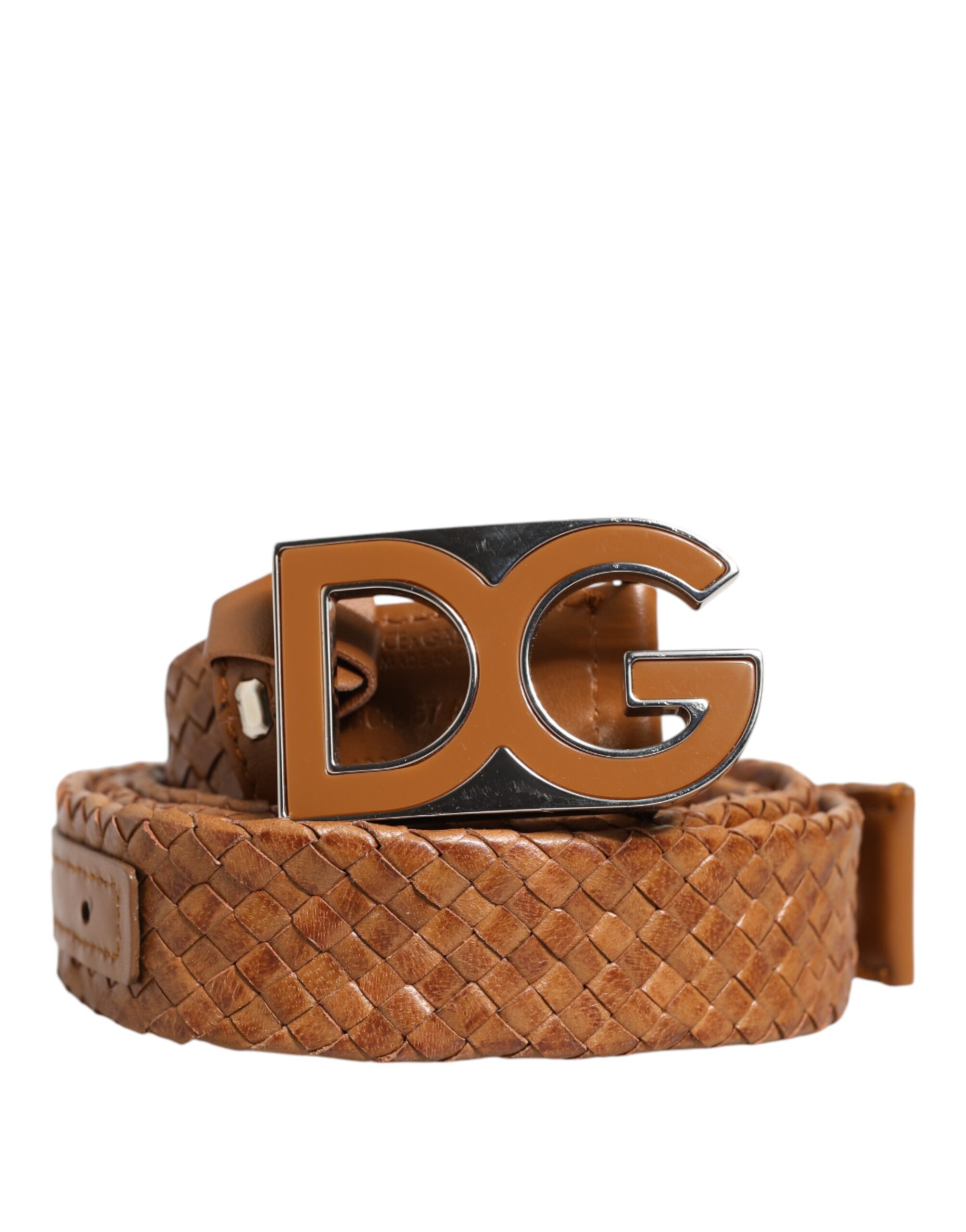 Dolce & Gabbana Brown Braided Metal DG Logo Buckle Belt - Image 2