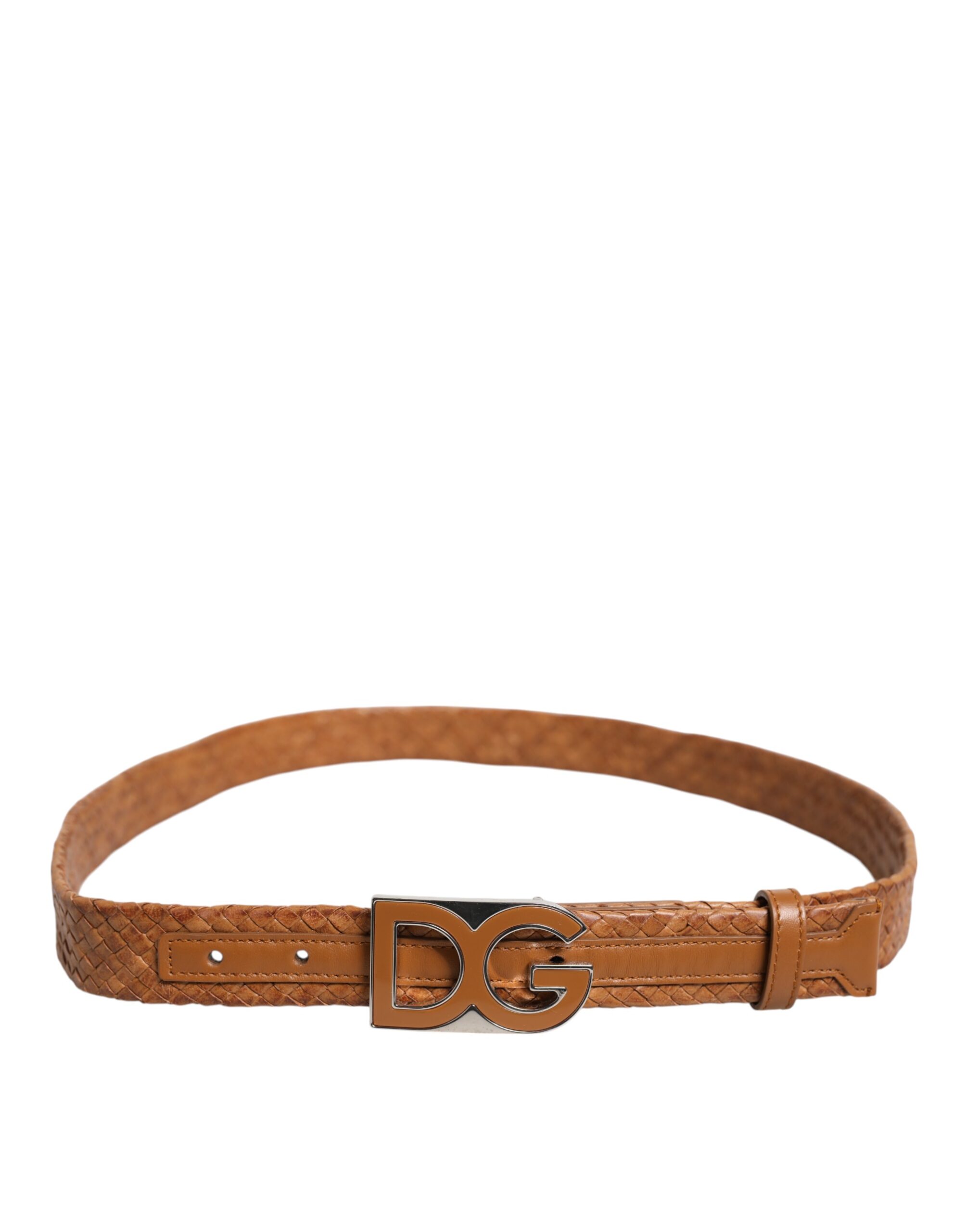 Dolce & Gabbana Brown Braided Metal DG Logo Buckle Belt - Image 3