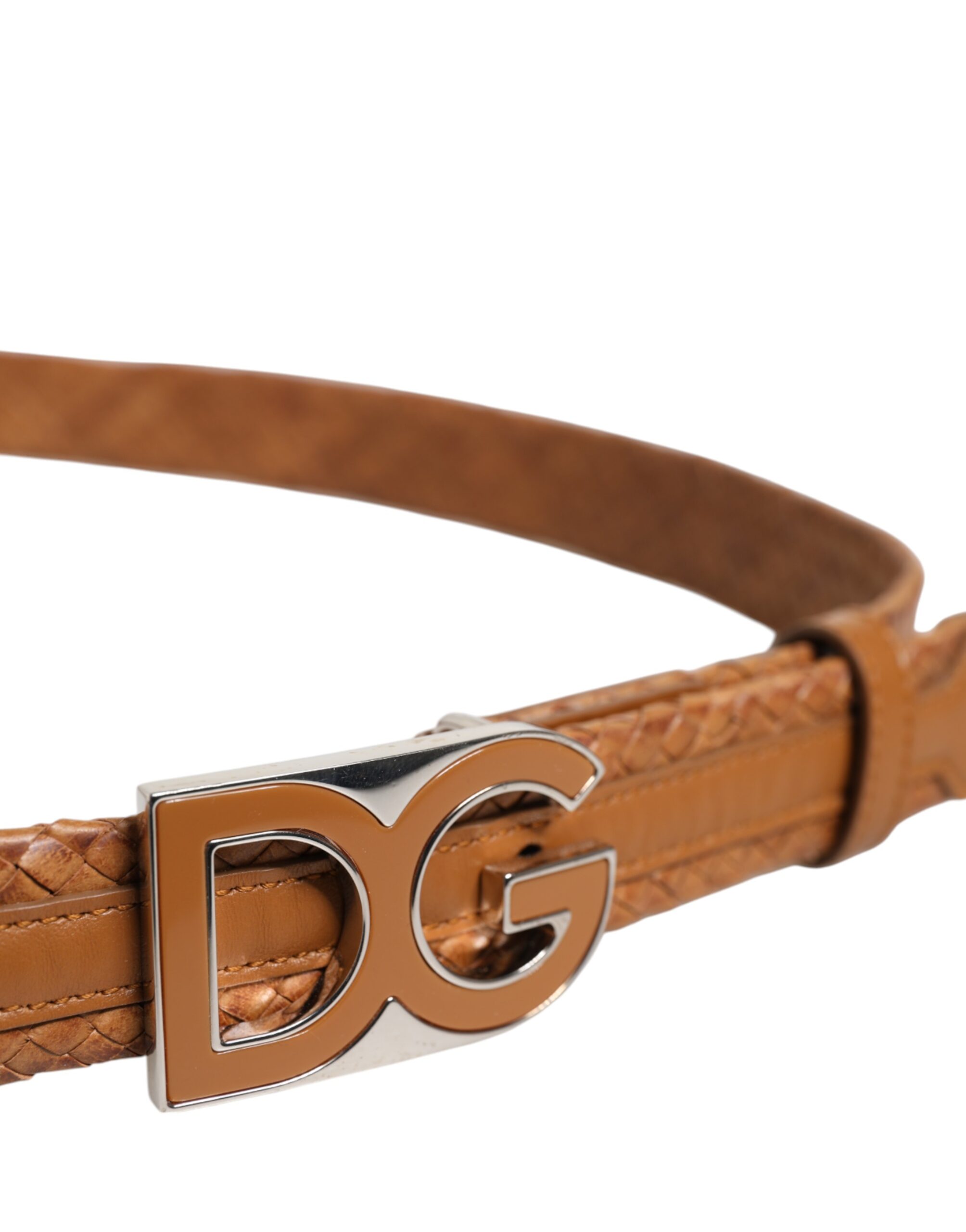 Dolce & Gabbana Brown Braided Metal DG Logo Buckle Belt - Image 4