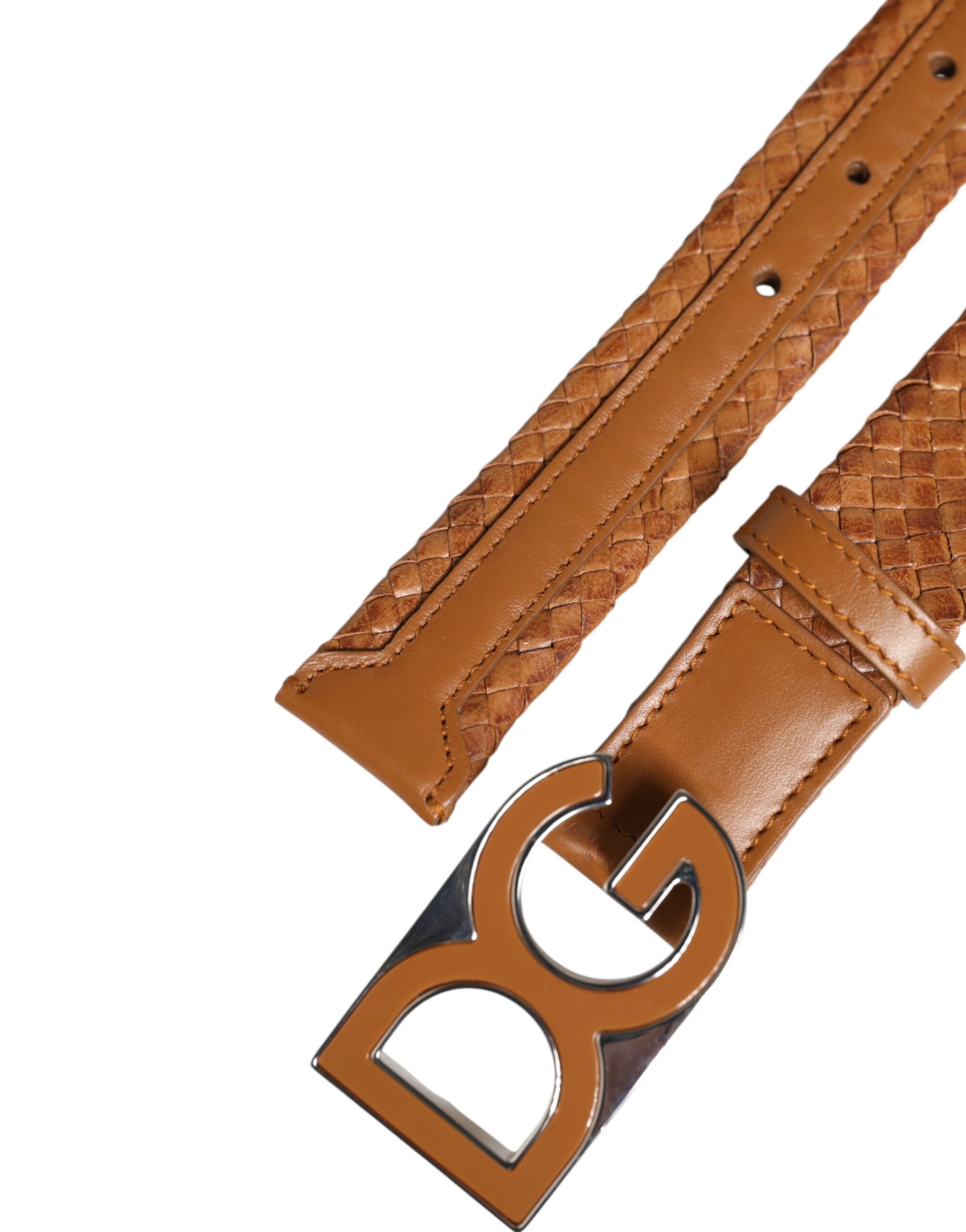 Dolce & Gabbana Brown Braided Metal DG Logo Buckle Belt - Image 6