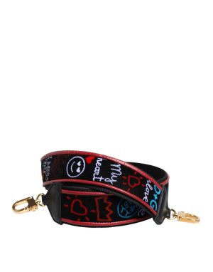 Dolce & Gabbana Black Cotton Printed Women Bag Accessory Shoulder Strap