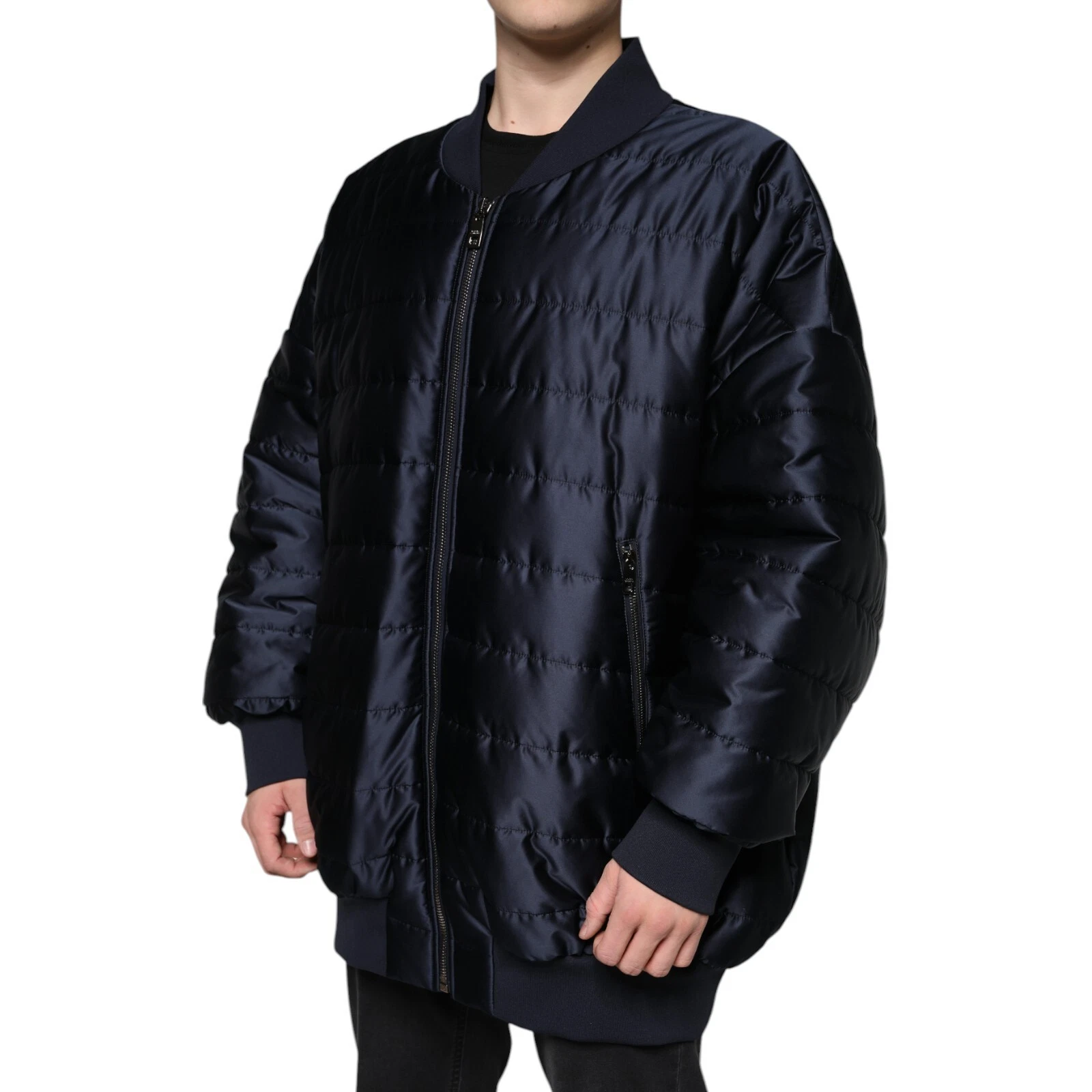Dolce & Gabbana Dark Blue Quilted Full Zip Bomber Jacket - Image 3