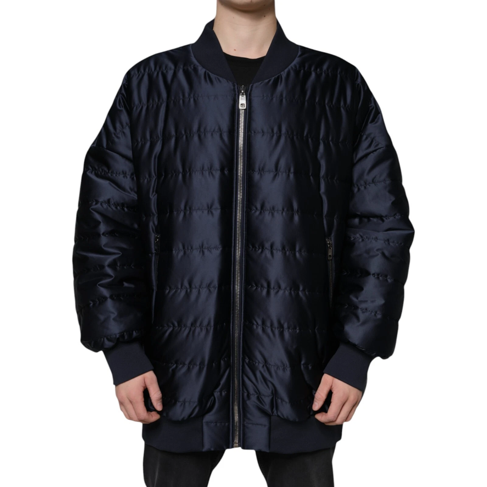 Dolce & Gabbana Dark Blue Quilted Full Zip Bomber Jacket - Image 2