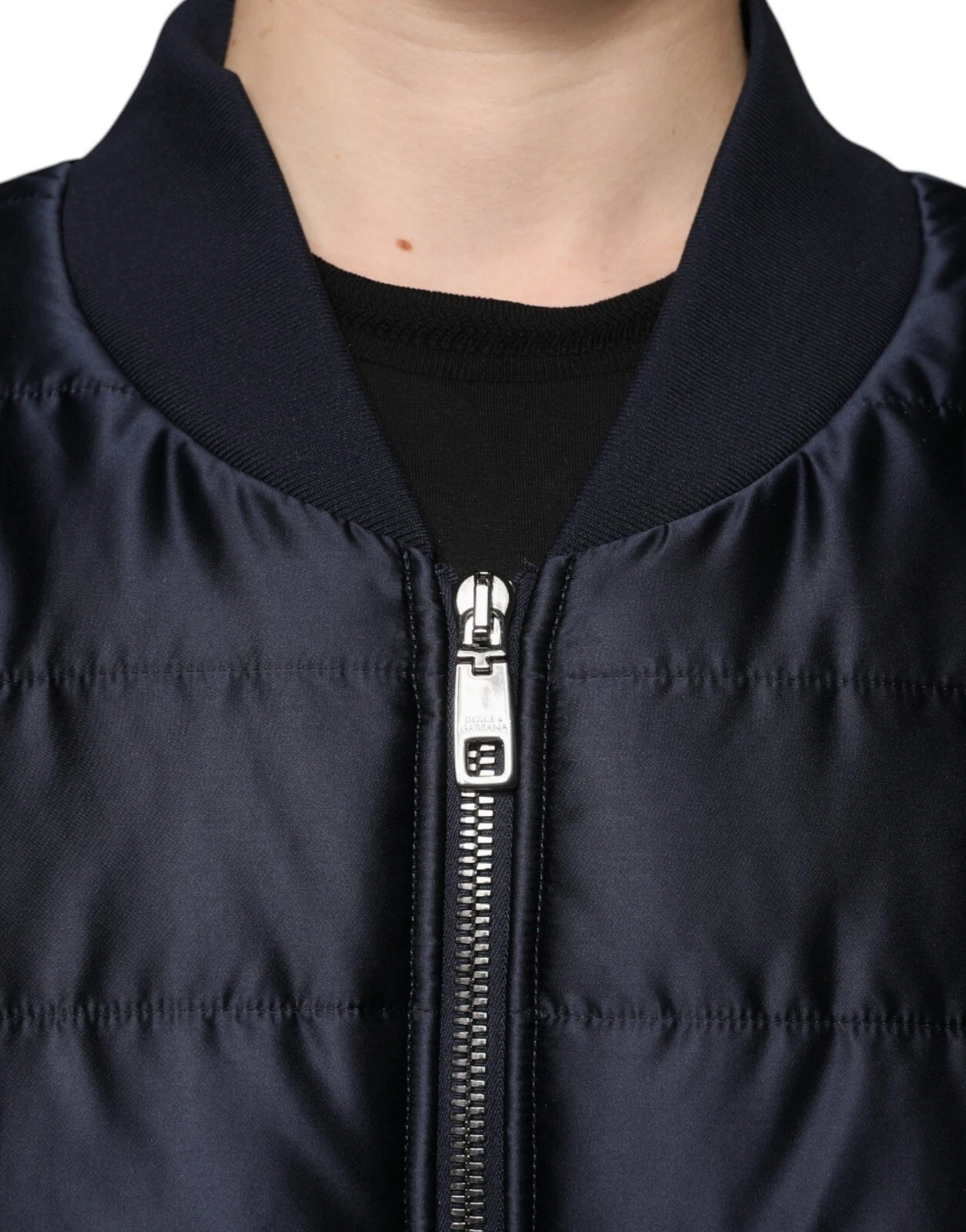 Dolce & Gabbana Dark Blue Quilted Full Zip Bomber Jacket - Image 5
