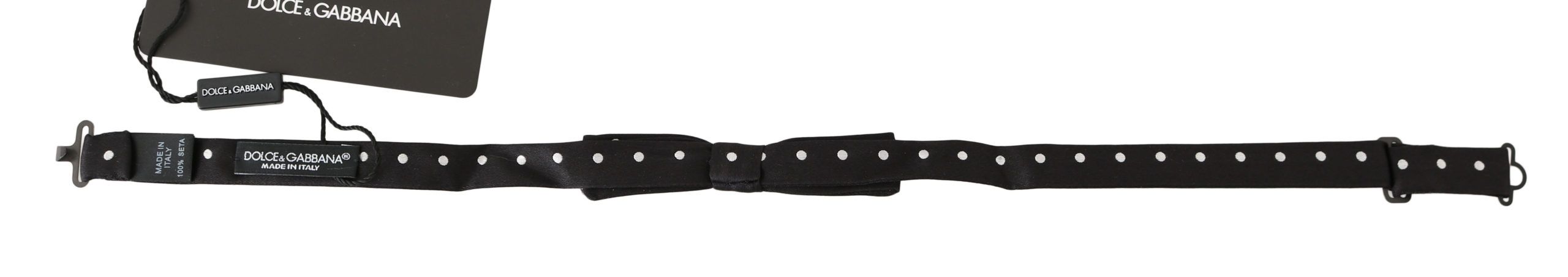 Dolce & Gabbana Black 100% Silk Polka Dot Adjustable Neck Bow Tie - Image 2