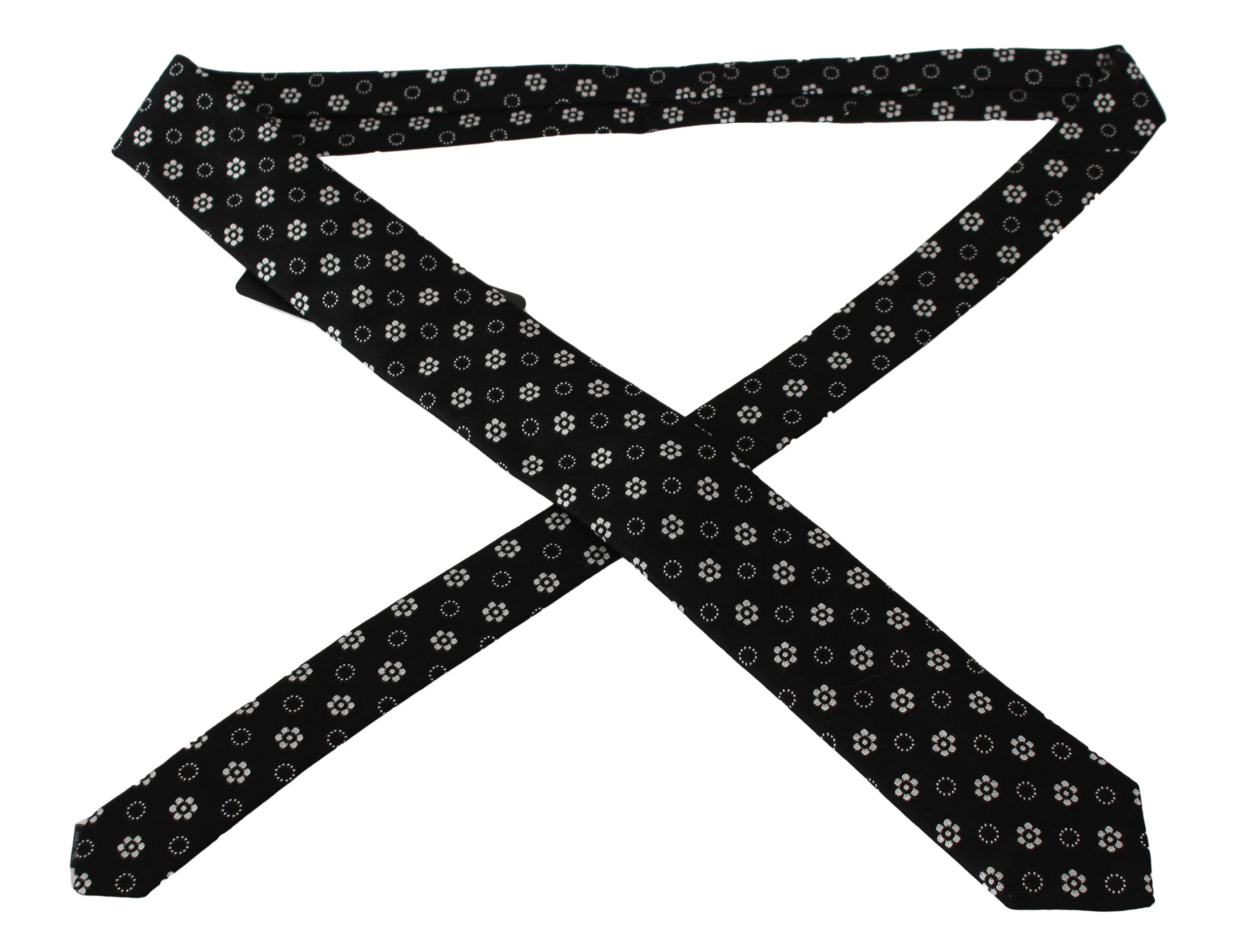 Dolce & Gabbana Black 100% Silk Floral Print Print Classic Tie - Image 3