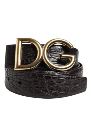 Dolce & Gabbana Black Exotic Leather DG Logo Buckle Belt