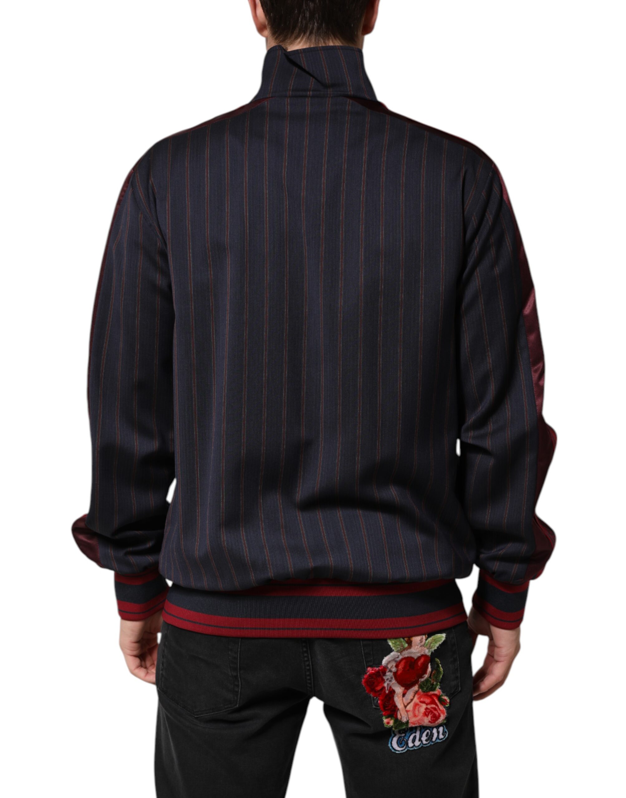 Dolce & Gabbana Blue Red Striped Logo Plaque Full Zip Jacket - Image 4
