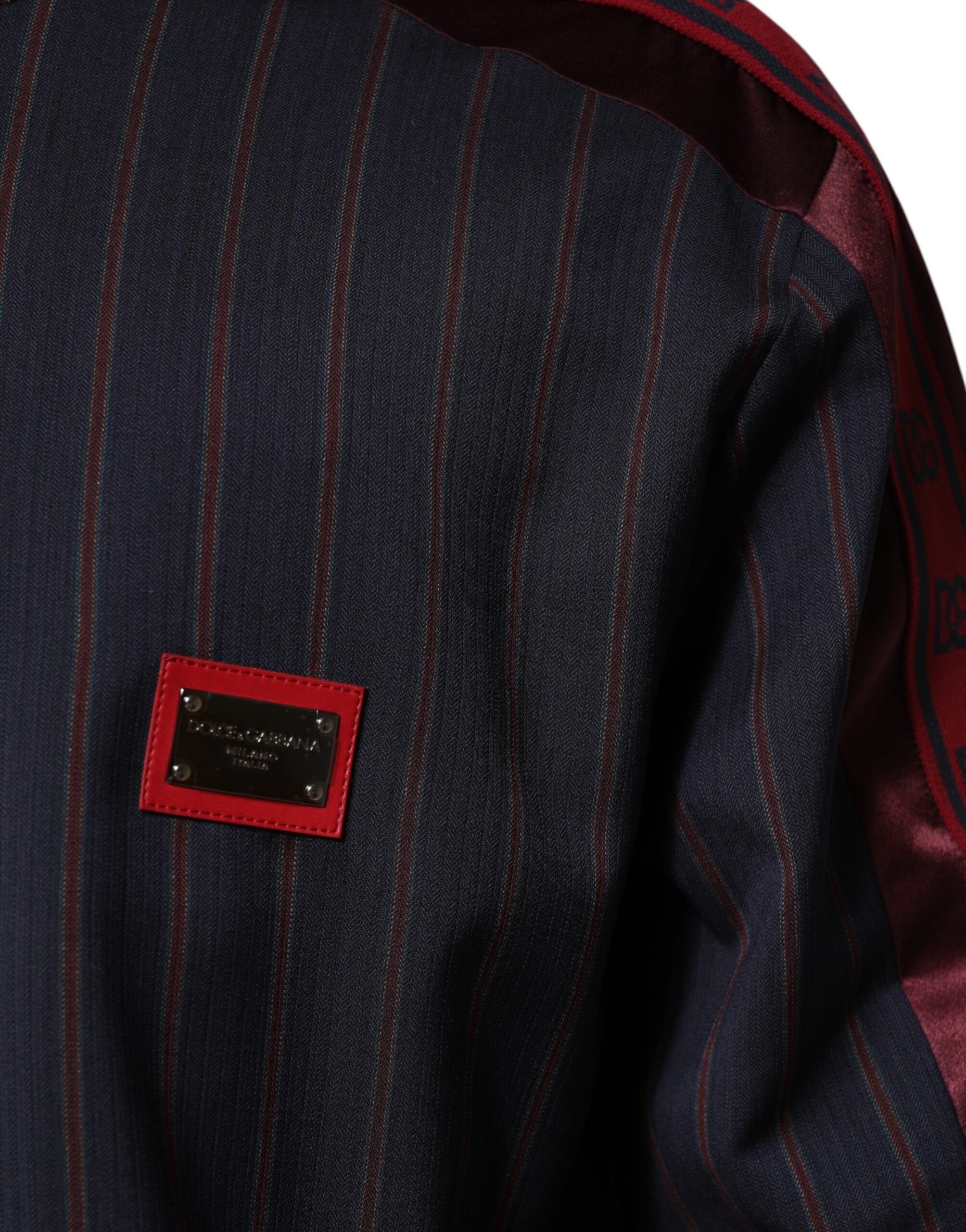 Dolce & Gabbana Blue Red Striped Logo Plaque Full Zip Jacket - Image 5