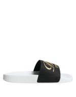 Dolce & Gabbana White Black Leather Sandals Beachwear Shoes