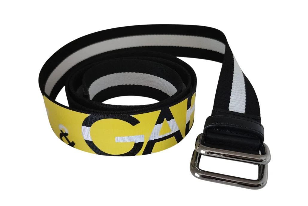 Dolce & Gabbana Black Yellow Logo Striped Metal Buckle Belt - Image 7