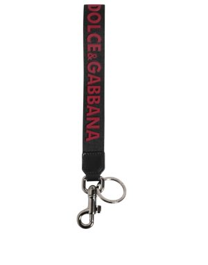 Dolce & Gabbana Black Red DG Logo Polyester Silver Men Keychain Keyring