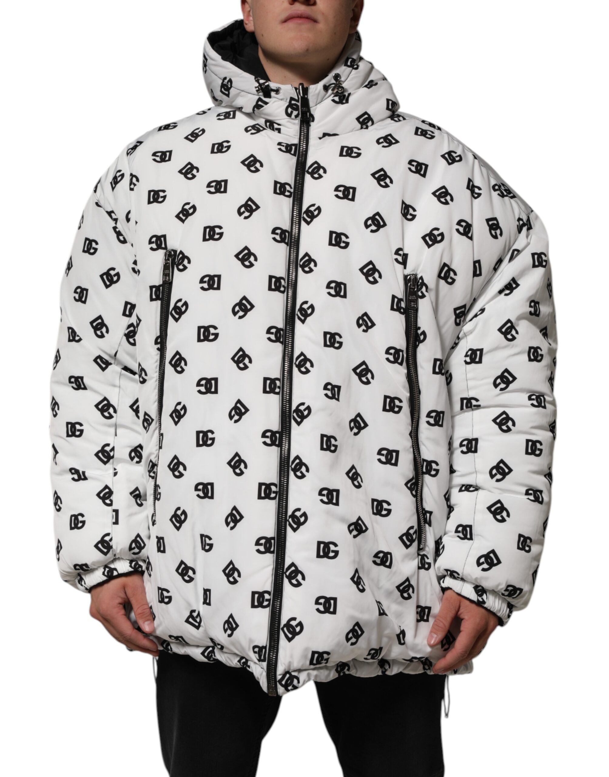Dolce & Gabbana White DG Monogram Hooded Puffer Jacket - Image 2