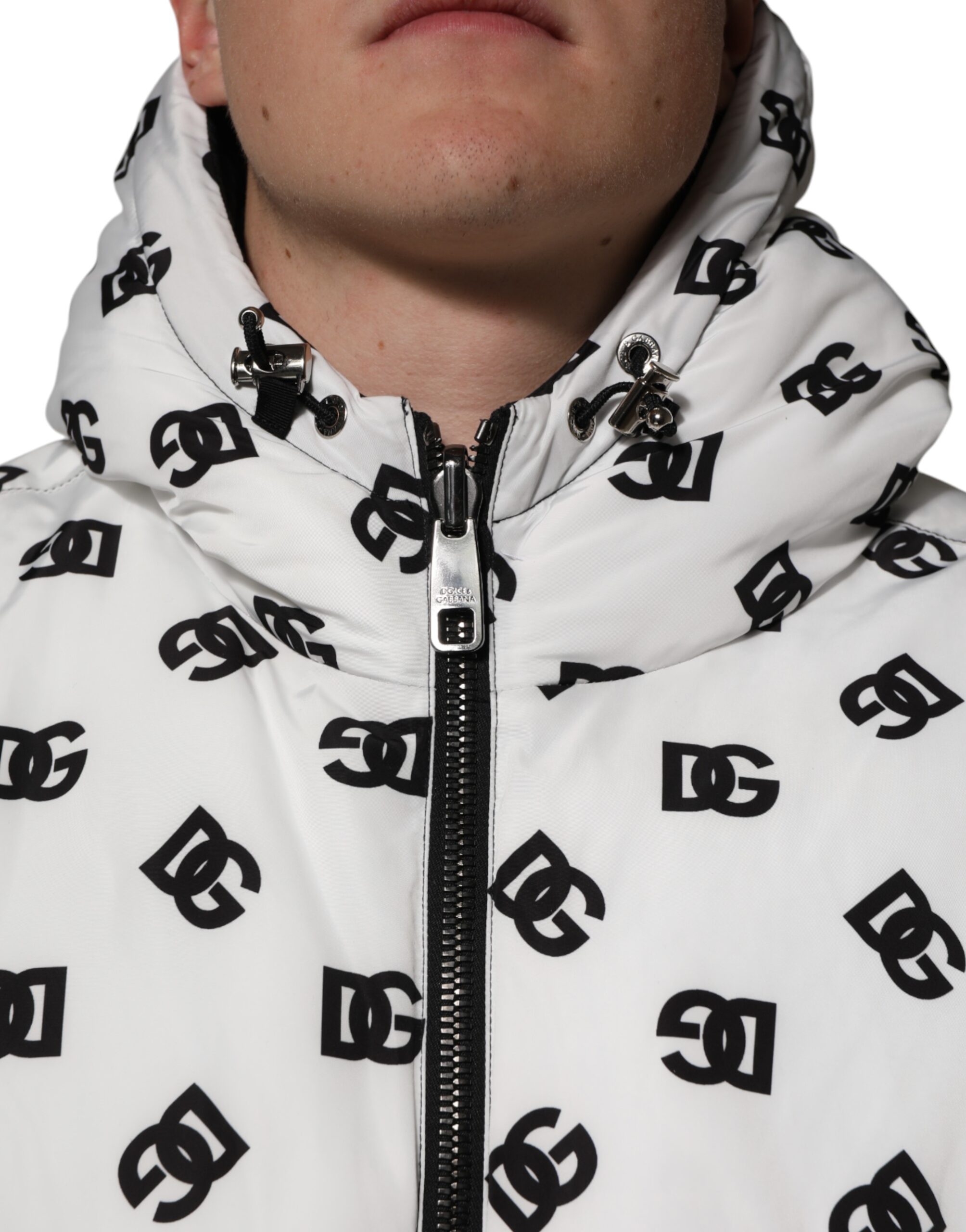 Dolce & Gabbana White DG Monogram Hooded Puffer Jacket - Image 5