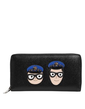 Dolce & Gabbana Black Leather #DGFAMILY Zipper Continental Mens Wallet