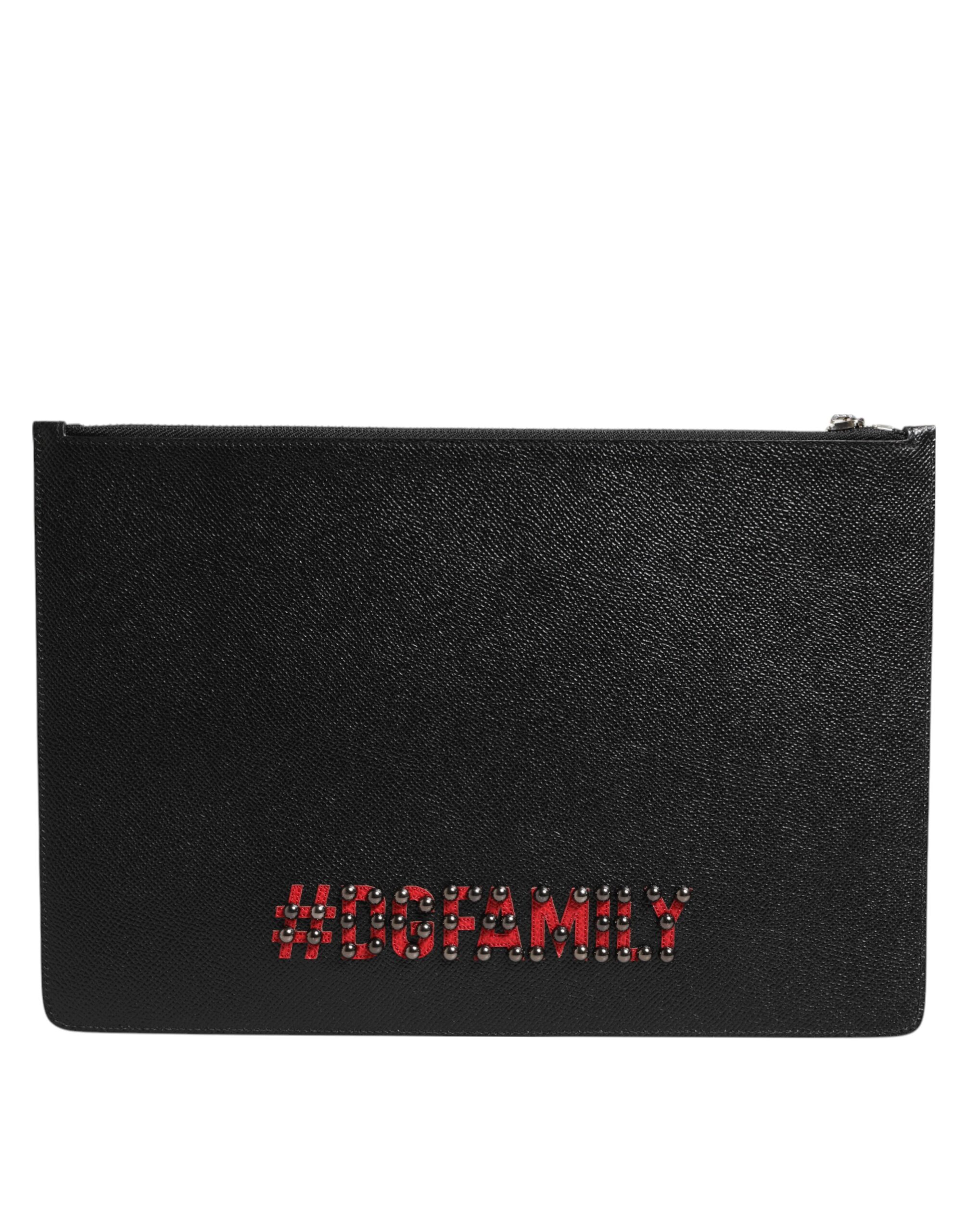 Dolce & Gabbana Black Leather #DGFAMILY Embellished Men Clutch Pouch Bag - Image 4