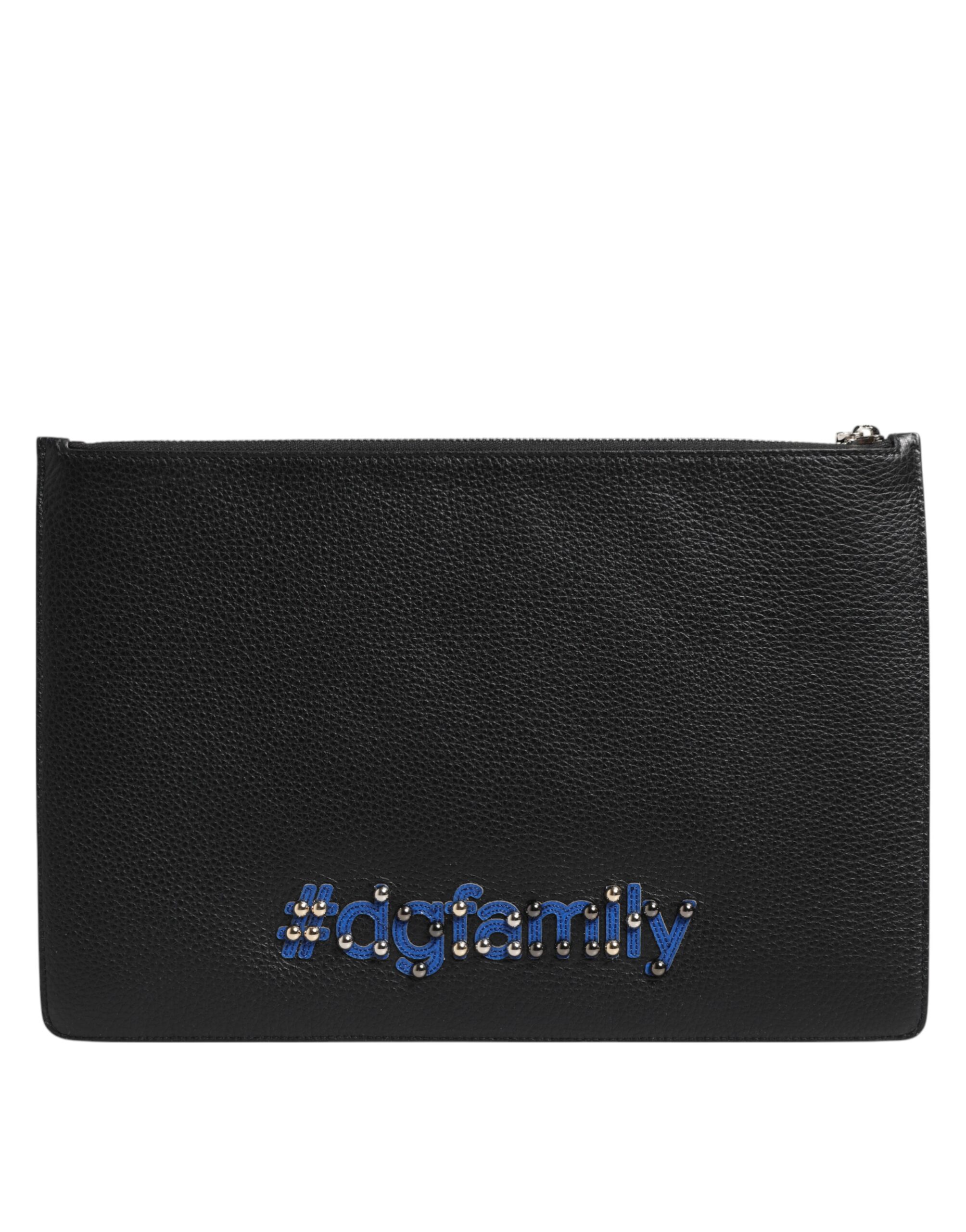 Dolce & Gabbana Black Leather #DGFAMILY Embellished Men Clutch Pouch Bag - Image 4