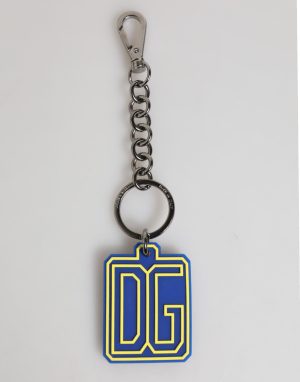 Dolce & Gabbana Blue Yellow DG Rubber Logo Silver Men Keychain Keyring