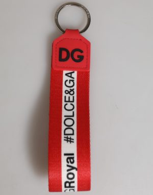 Dolce & Gabbana Red Logo Polyester Silver Brass Holder Keychain Keyring