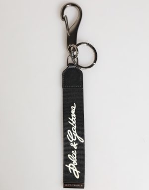 Dolce & Gabbana Black White Polyester DG Logo Silver Men Keychain Keyring